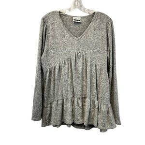 Sydney Gregory Women’s Ruffle Hem Sweater V-Neck Heather Gray Size Medium